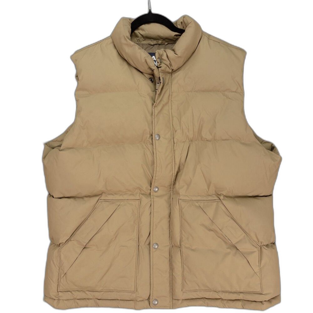 Lands' End Mens Down Puffer Vest Brown XL Snap Zip Outdoor
